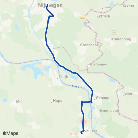 Arriva Snelbus ipv trein Boxmeer <-> Nijmegen map