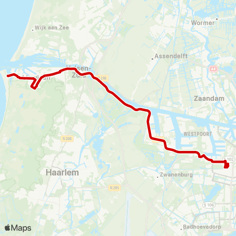 Connexxion IJmuiden aan Zee - Amsterdam Sloterdijk map