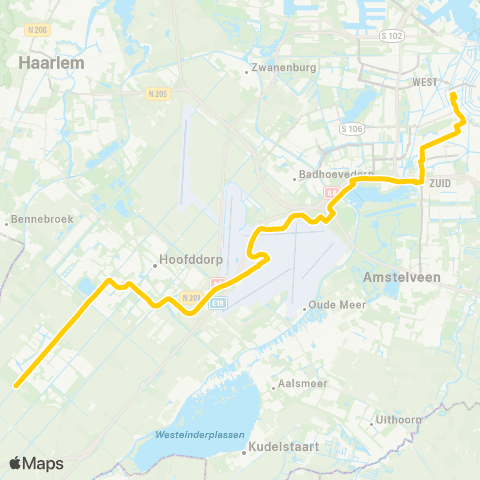 Connexxion Nieuw-Vennep P+R Getsew - Amsterdam Elandsgracht map
