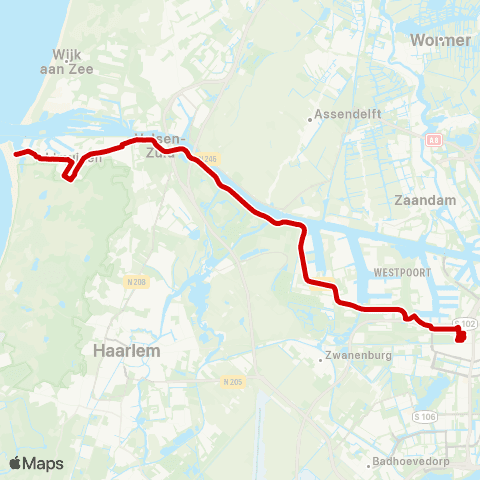 Connexxion IJmuiden aan Zee - Amsterdam Sloterdijk map