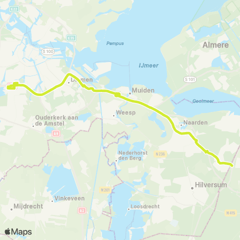 Transdev Eemnes / Laren P+R (Tak) - Amsterdam Station Zuid map