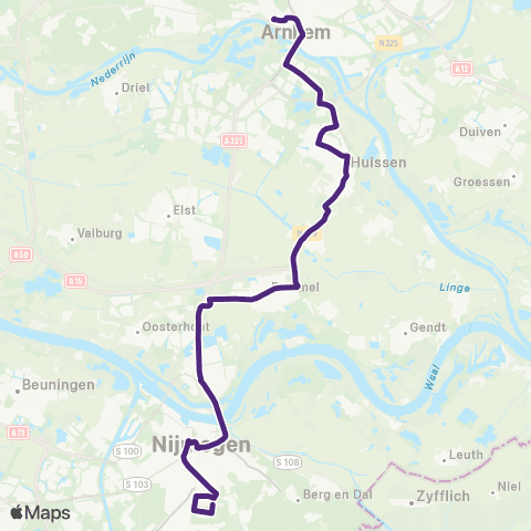 Transdev Arnhem CS - Nijmegen CS - Heyendaal map