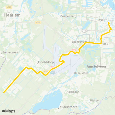 Connexxion Nieuw-Vennep P+R Getsew - Amsterdam Elandsgracht map