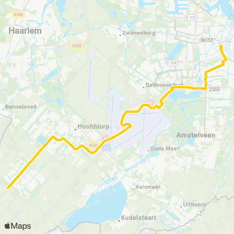 Connexxion Nieuw-Vennep P+R Getsew - Amsterdam Elandsgracht map