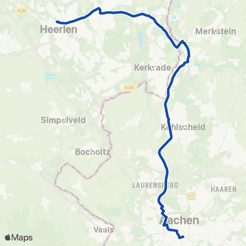 Arriva Stopbus ipv trein Aachen Hbf <-> Heerlen map
