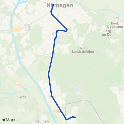 Arriva Taxibus ipv trein Mook-Molenhoek <-> Nijmegen map