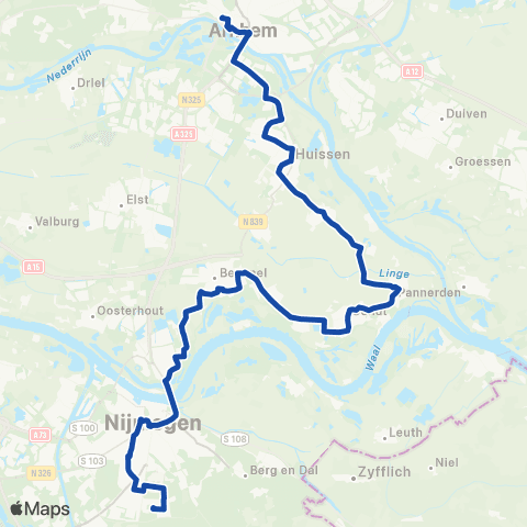 Transdev Arnhem CS - Gendt - Nijmegen CS - Brakkenstein map