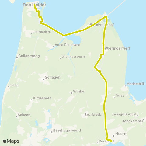 Overal Hoorn Station - Den Helder Station via Den Oever map