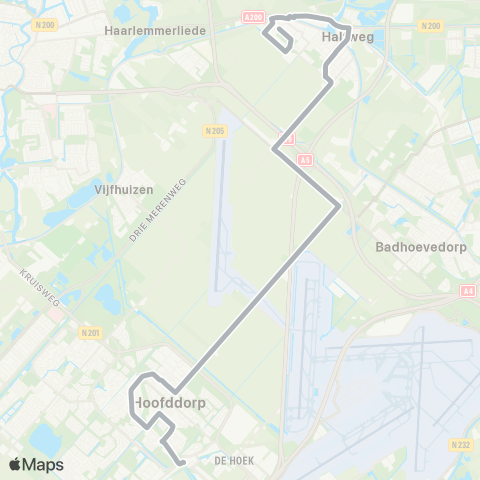Overal Zwanenburg Kinheim - Hoofddorp Station map