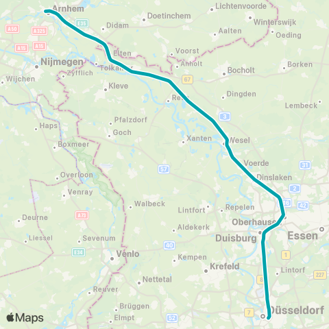 VIAS Arnhem Centraal <-> Düsseldorf Hbf ST21200 map