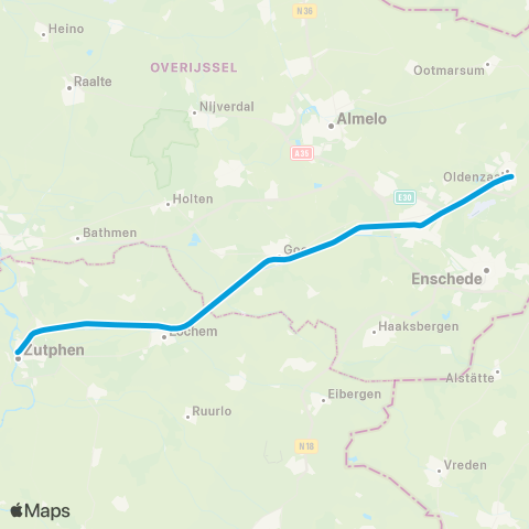 Blauwnet Arriva Zutphen <-> Oldenzaal ST31200 map