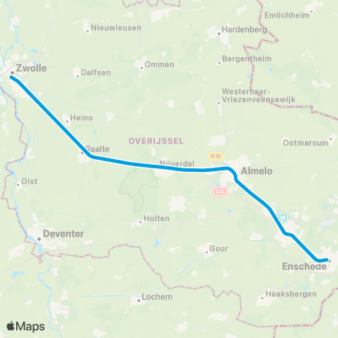 Blauwnet Keolis Zwolle <-> Enschede IC17900 map