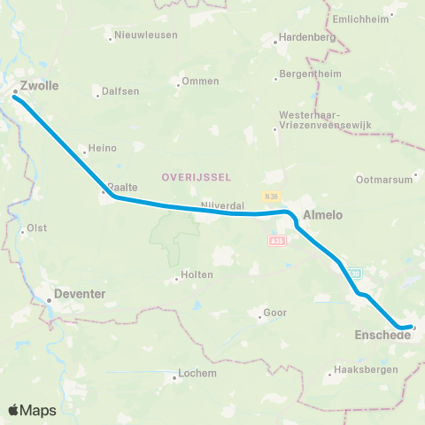 Blauwnet Keolis Zwolle <-> Enschede SPR7900 map