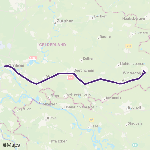 RRReis Arriva Arnhem Centraal <-> Winterswijk ST30900 map