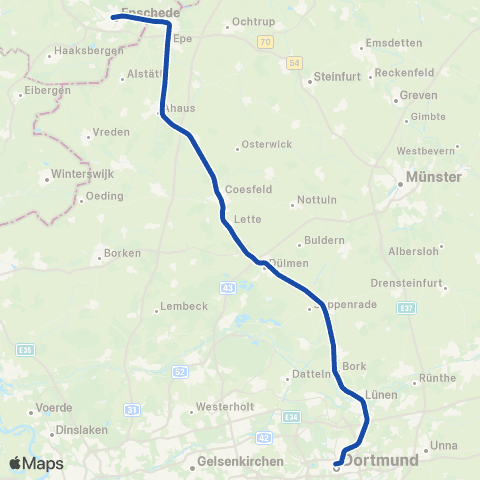 Deutsche Bahn Enschede <-> Dortmund Hbf ST20200 map