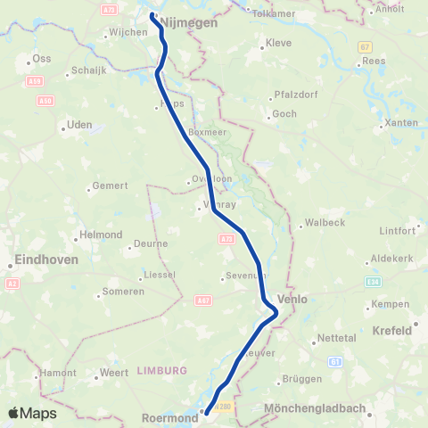 Arriva Nijmegen <-> Roermond ST32200 map