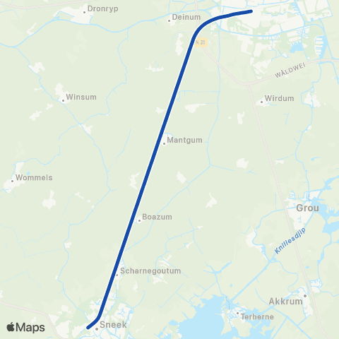 Arriva Leeuwarden <-> Sneek S38000 map
