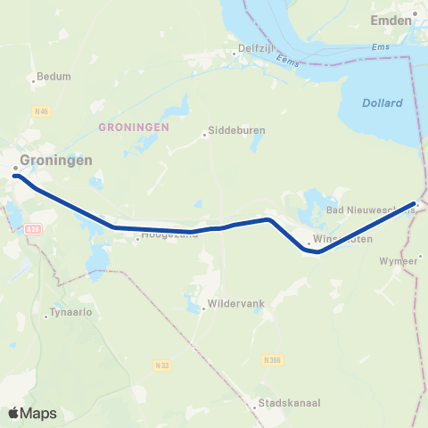 Arriva Bad Nieuweschans <-> Groningen S37900 map