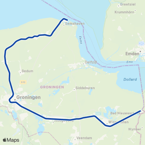 Arriva Winschoten <-> Eemshaven ST37600 map