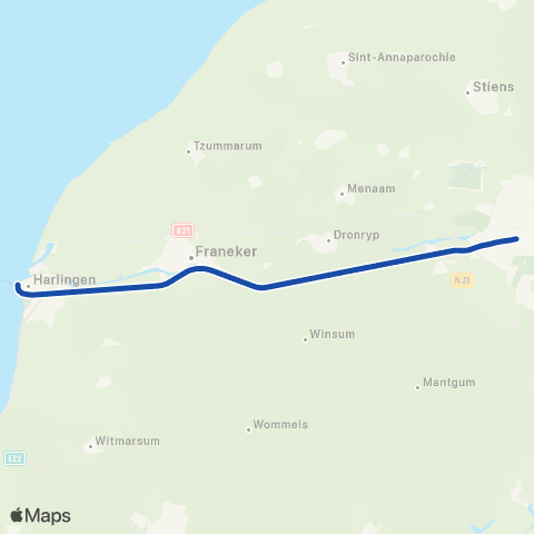 Arriva Leeuwarden <-> Harlingen Haven ST37200 map
