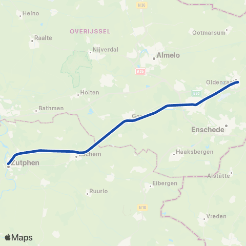 Blauwnet Arriva Zutphen <-> Oldenzaal ST31200 map