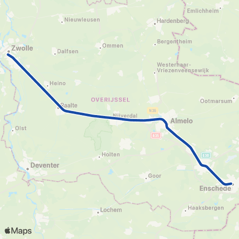 Blauwnet Keolis Zwolle <-> Enschede IC17900 map