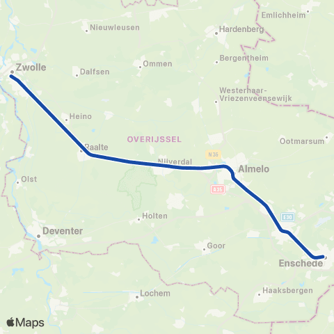 Blauwnet Keolis Zwolle <-> Enschede SPR7900 map