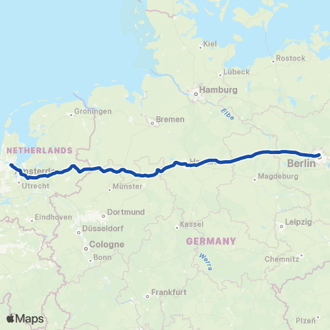 GoVolta Amsterdam Centraal <-> Hamburg-Harburg GV300 map