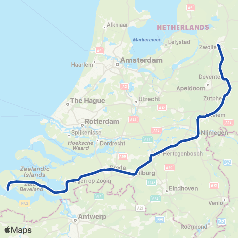 NS Rotterdam Centraal <-> Utrecht Centraal IC2800 map
