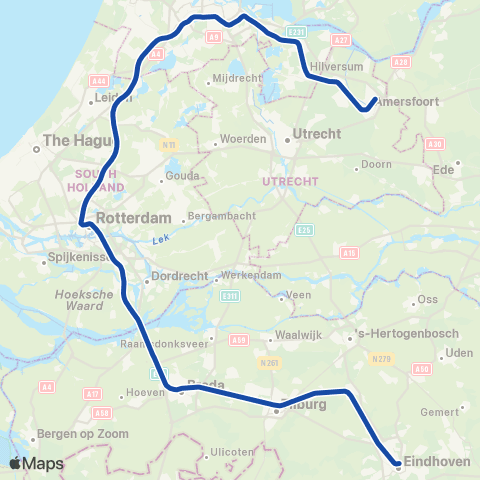 NS Rotterdam Centraal <-> Amsterdam Zuid ICD11800 map