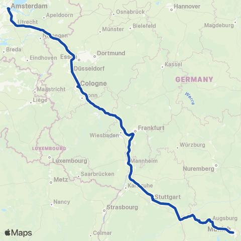 NS Int Amsterdam Centraal <-> Frankfurt (M) Hbf ICE100 map