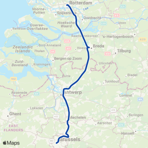 NS Int Brussel-Zuid <-> Rotterdam Centraal ECC9200 map