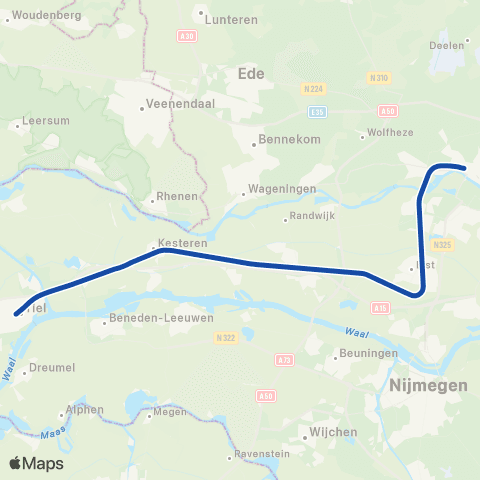 RRReis Arriva Tiel <-> Arnhem Centraal ST31100 map