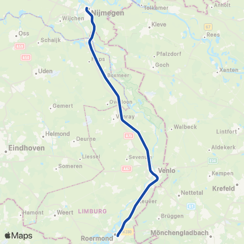Arriva Nijmegen <-> Roermond ST32200 map