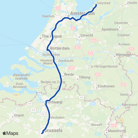 NS Int Brussel-Zuid <-> Lelystad Centrum ECD9500 map