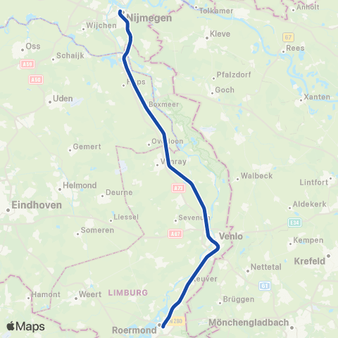Arriva Nijmegen <-> Roermond ST32200 map