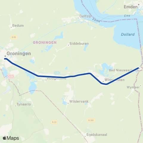 Arriva Bad Nieuweschans <-> Groningen S37900 map