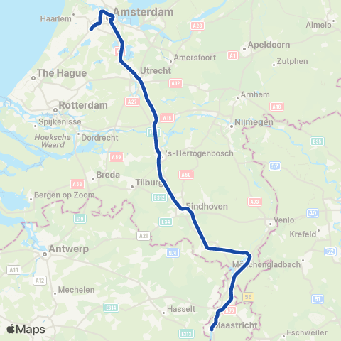 Arriva Maastricht <-> Schiphol Airport NT32700 map