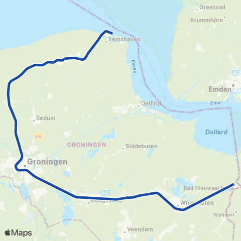 Arriva Winschoten <-> Eemshaven ST37600 map