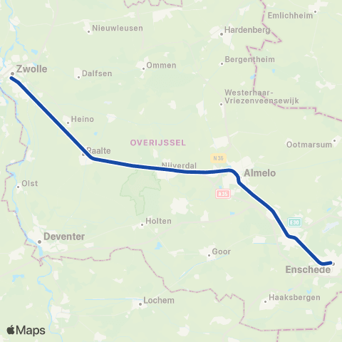 Blauwnet Keolis Zwolle <-> Enschede IC17900 map