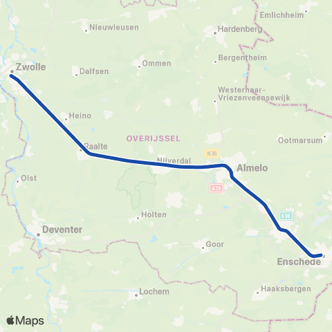 Blauwnet Keolis Zwolle <-> Enschede SPR7900 map