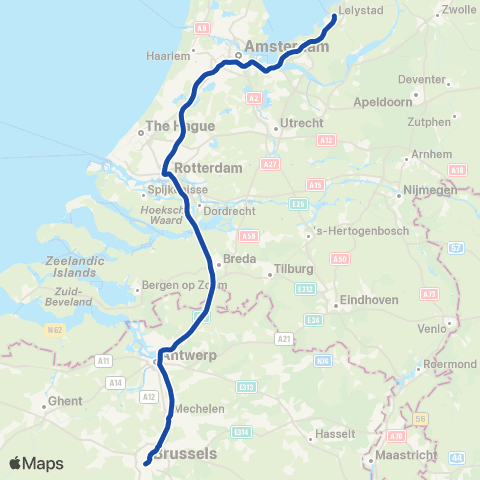 NS Int Brussel-Zuid <-> Lelystad Centrum ECD9500 map