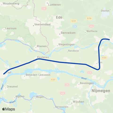 RRReis Arriva Tiel <-> Arnhem Centraal ST31100 map