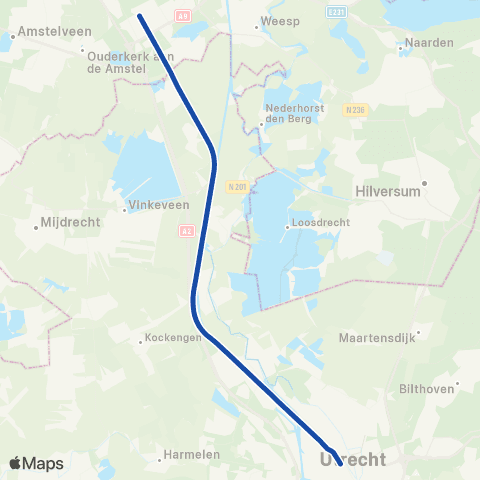 Train Charter Services Amsterdam Bijlmer ArenA <-> Utrecht Centraal INT70 map