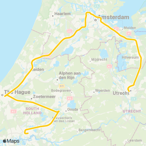 NS Utrecht Centraal <-> Rotterdam Centraal IC11400 map