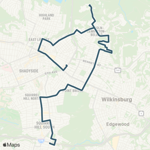 PRT Homewood-Squirrel Hill map