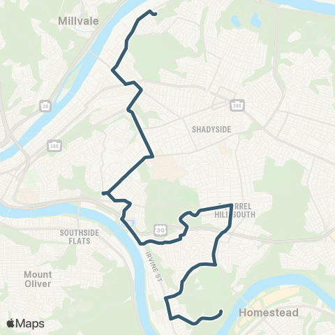 PRT Lawrenceville - Hazelwood map