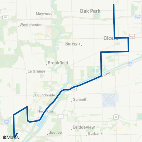 Pace Green Line Cicero CTA - UPS Hodgkins map