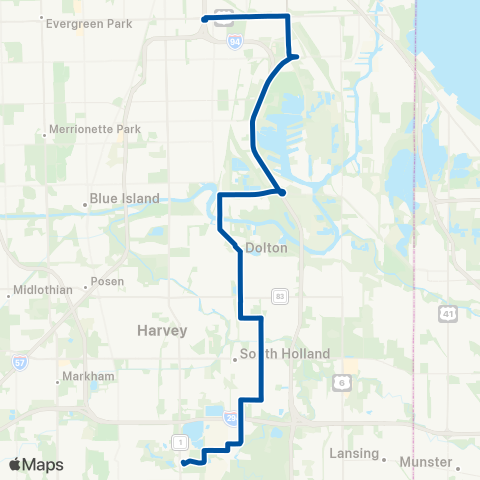 Pace 95th Red Line-Calumet City-Homewood map