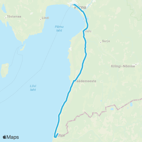 Aktsiaselts MK Autobuss Ikla Piiripunkt - Ainaži - Häädemeeste - Soometsa - Pärnu map
